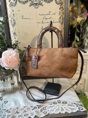 Vintage Fossil Relic brown vegan suede leather crossbody handbag